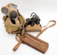 A WWII British Army gas mask by Avon : date stamped 1939 in a canvas bag dated 1941,