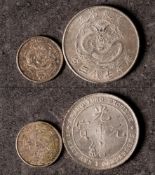 Chinese coins: A 7 Mace and 3 Candareens Kwang Yang Province coin together with a Manchurian