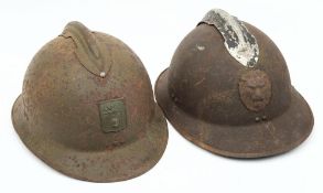 A WWII French Artillery M26 Adrian steel helmet: with attached comb and helmet plate,