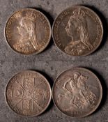 A higher grade 1887 Crown and a higher grade 1890 Double Florin (2):