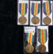 Four WWI Victory Medals and a Belgian Victory Medal: '20949 Pte E Freestone C Gds' '215069 AM2 W
