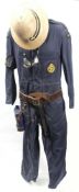 A pair of Civil Defence blue overalls: with 'Fire Guard' armband,