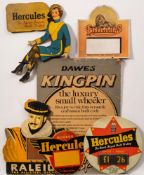 A collection of mid 20th century bicycle shop advertising display cards: including Hercules, Dayton,