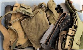 A collection of various canvas webbing, belts,