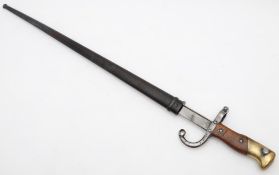 A WWI period French 1874 pattern Gras bayonet: dated 18789 to blade,