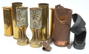 A pair of WWI Trench Art vases with Devonshire Regiment Crest to front: together with a collection