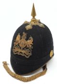 An early 20th century Royal Engineers Home Service Blue cloth helmet by Hawkes & Co,