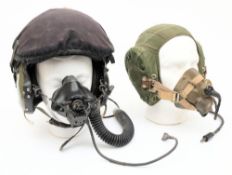 A RAF MK4 flying helmet: with internal headphones and liner, clear and dark visors with cloth cover,