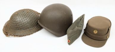 A post war Danish Mk II pattern steel helmet with net cover: together with one other steel helmet,