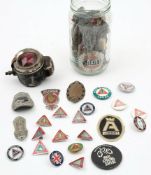 A collection of bicycle makers' nameplates: including RAF, Rudge, Hercules, Dawes and others,