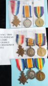 Three WWI trios: '1744 Pte F A Lonergan RAMC' (War Medal associated with erased name) '123680 Pnr G