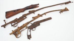 A WWI battlefield relic Mauser Gewehr 98 rifle: with later wooden stock,