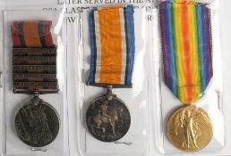 A Queen's South Africa group of three to '5225 Pte J Miller 7th Drgn Gds': comprising Queen's South