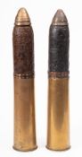 A pair of WWI 18pdr artillery shells with casings and fuses: (2)