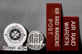 A WWII cast alloy 'ARP Warden' door sign: together with two resin door signs 'Air Raid Warden' and