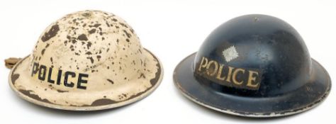 A WWII Mk II pattern Police Inspector's steel helmet: the blue shell with single transfer pip over
