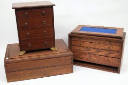 A small oak collector's cabinet of four drawers: together with an apprentice piece chest of drawers
