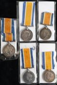 Five WWI War Medals: 'S-21973 Pte R Bailey Rif Big' 'T4-043291 DvrA Anderson RA' '11236 Pte R Bruce