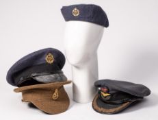 A British Army green felt peak cap with Army Remount Service cap badge: together with two RAF blue