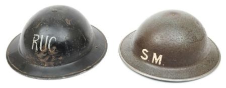 A WWII Mk II 3A steel helmet marked 'SM': possibly Shelter Warden, Senior Warden or Station Master,