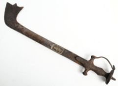 A 19th century Indian Kora: the 'Elephant ear' blade with gilt highlighted sun and figural