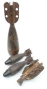 A WWII pattern 3 inch 10lb mortar shell: together with two smaller 2 inch mortar shells and a