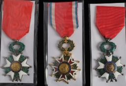 Two French Legion of Honour badges and a WWII Merit badge: (3)