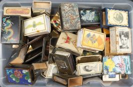A collection of various matchbox covers: including enamel and cloisonne examples,