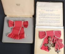 A Civil MBE and miniature with card in case of issue: together with a cased MBE (Civil) lady's bow