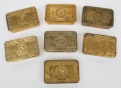 A group of seven 1914 Christmas Tins: (no contents)