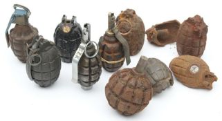 A collection of various Mills bomb and other grenade cases: including several rifle grenades (some
