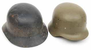 A WWII period German Gladiator pattern one piece steel helmet: with liner and transfer 'Werkzeuge