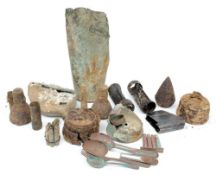 A collection of WWI & WWII battlefield relics: including a water bottle,