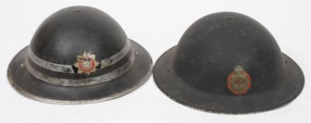 A WWII North Riding Fire Brigade Fire Sargent's Mk II steel helmet: black with double silver