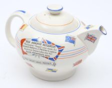 A WWII Ducal 'War Against Hitlerism' Souvenir teapot: decorated with Flags of Allied Nations and