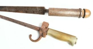 A French 1885 pattern bayonet with solid brass grip: together with a 19th century 'land pattern'