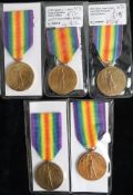 Five WWI Victory Medals: '3180 Spr O T Birch RE' '3315 Cpl R Piper Midd'x R' '890566 Gnr M Cutler