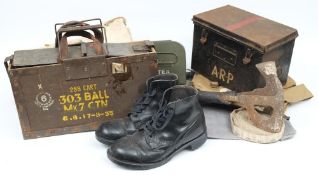 Two WWII period escape axes: together with a Type P8 spit bar compass, an Aldis lamp,
