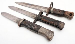 A German S98 pattern bayonet (blade reduced) : together with an Italian bayonet and one other