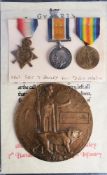 A WWI trio and memorial plaque '1347 Sgt T Pauley HLI' : together with research and facsimile