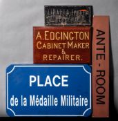 A reproduction French tinplate street sign 'Place de la Medallie Militaire': 32 x 52cm,