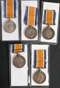 Five WWI War Medals: 'T4-185327 Dvr J B Wressell ASC' '3032 E S Jenkins RNR' '38429Pte H Fletcher W