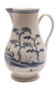 A rare Plymouth [William Cookworthy] blue and white baluster jug: with grooved strap handle,