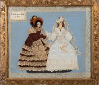 A Victorian decoupage picture 'Advice To The Bride': depicting a bride and her mother,