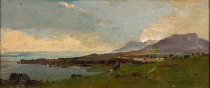 Jean Phillipe George-Julliard [1818-1888]- An extensive coastal landscape,:- oil on panel 11.5 x 25.