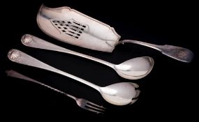 A George III silver Fiddle pattern fish slice, maker Thomas James, London, 1812: with pierced blade,