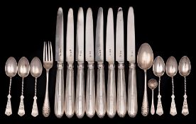 A mixed collection of silver flatwares various makers and dates: includes matched fruit knives,