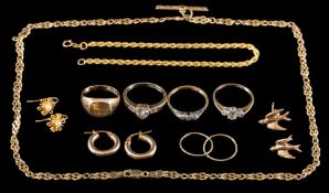 A 9ct gold 'entrelac' link chain necklace: a rope-twist bracelet,