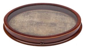 A late Victorian/Edwardian mahogany and boxwood strung bijouterie case: of oval outline,