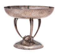 A George V hammered silver Arts & Crafts influence pedestal bowl,